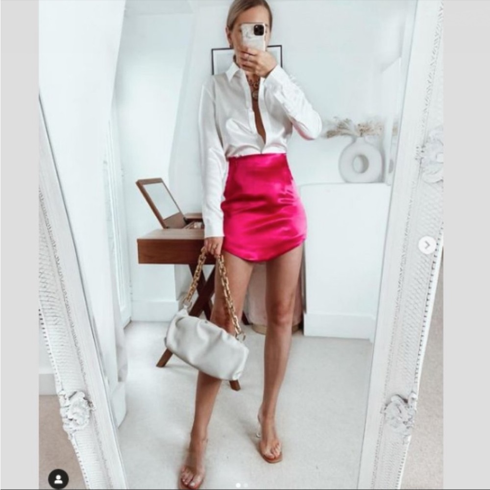 New Zara Pink Satin Effect High Waist Mini Skirt